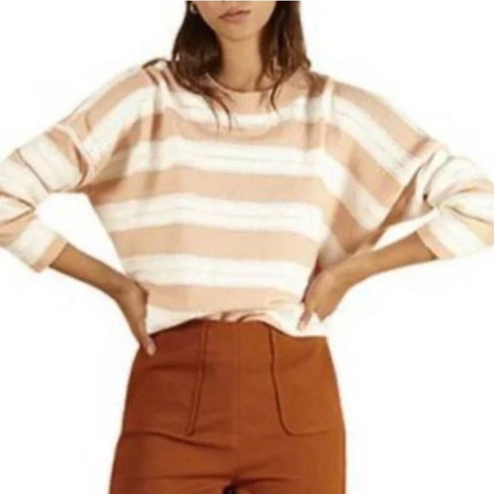 FRNCH Paris Novalie Pink‎ Striped Crewneck Dolman Sleeve Knit Sweater Womens S M